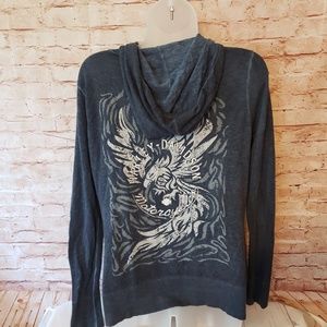 Harley Davidson Women's Dark Blue Zippered Hoodie